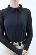 Load image into Gallery viewer, Kismet “Calvano” Women's Long Sleeve Polo Shirt Mesh Detail Shoulders and Arms
