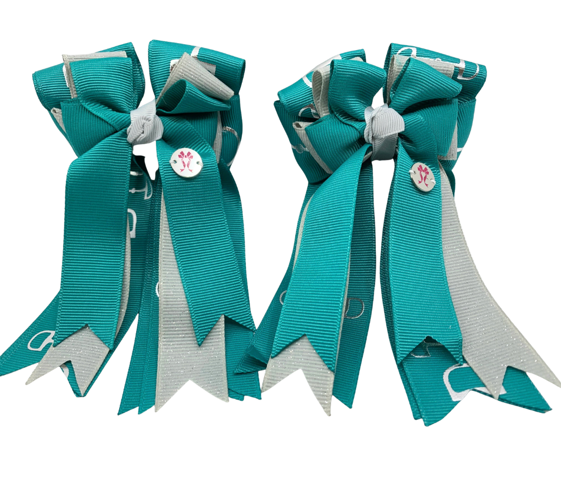 PonyTail Bows- Teal/Grey Bits
