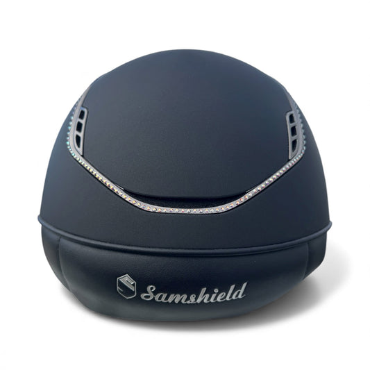 Miss Shadowmatt 2.0 Frontal Band Tiara and Trim With Black Holo Crystals and Chrome Blazon-Custom Helmet