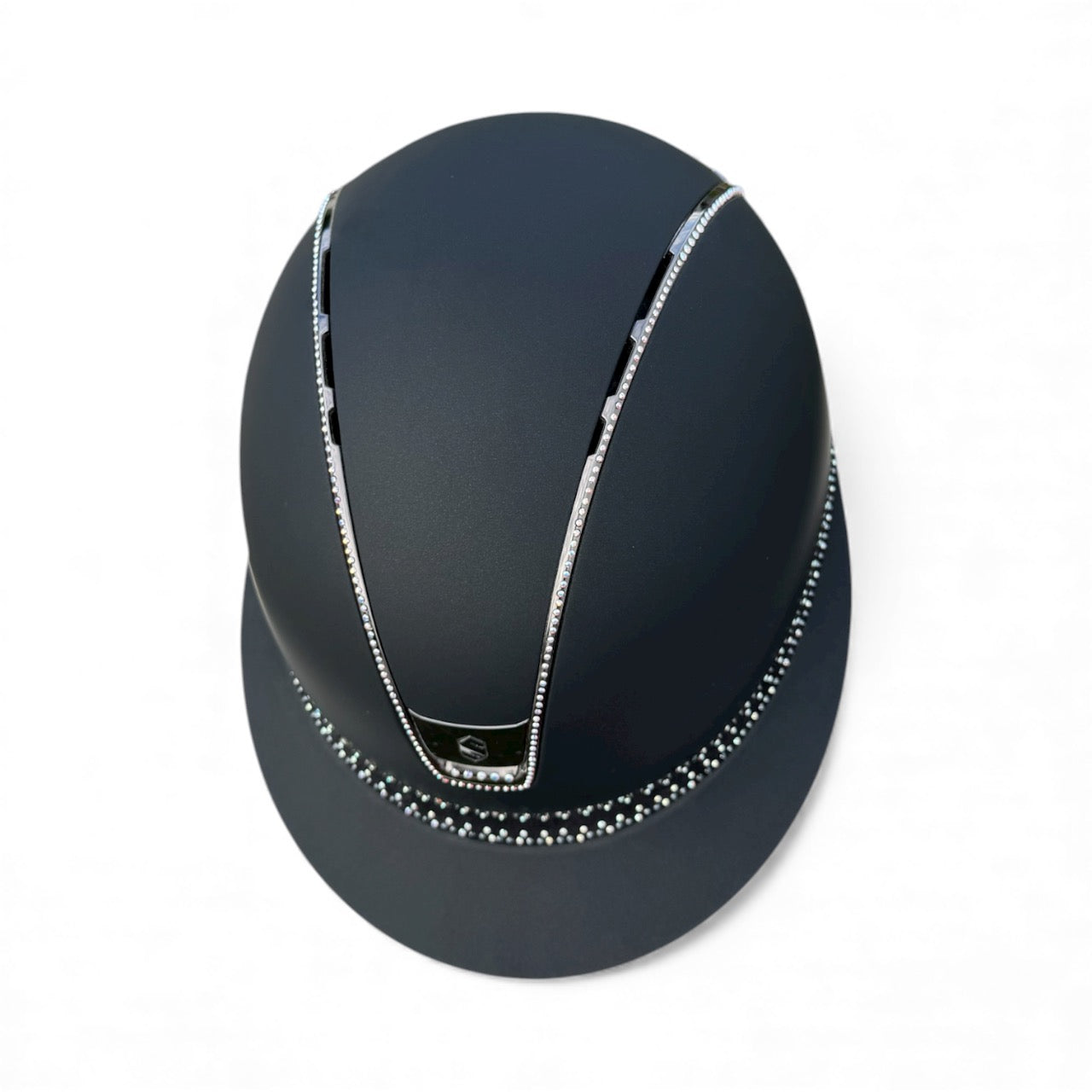 Miss Shadowmatt 2.0 Frontal Band Tiara and Trim With Black Holo Crystals and Chrome Blazon-Custom Helmet