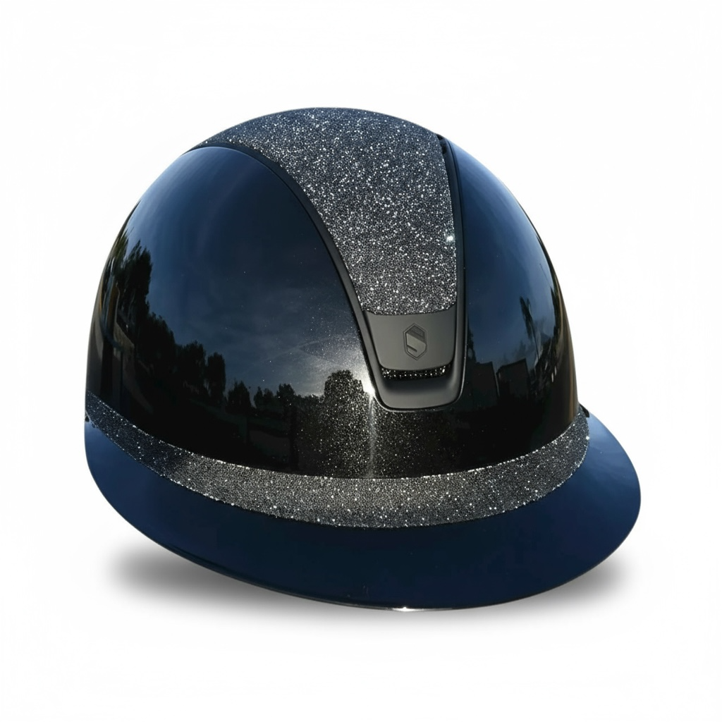 Miss Shield 2.0 Miss Paint Glossy Black Top and Frontal Band Crystal Fabric Swarovski Summer Matte Black Frontal Band and Trim-Custom Helmet