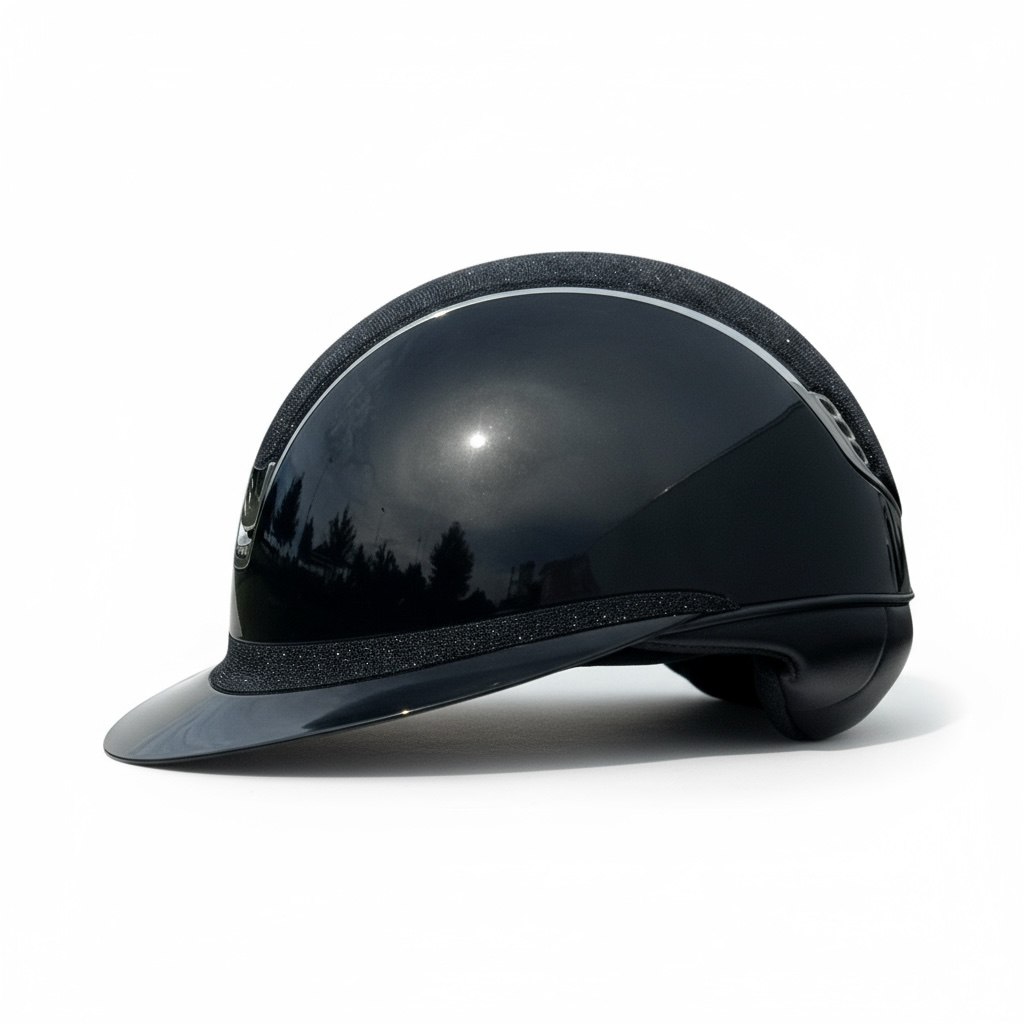 Miss Shield 2.0 Miss Paint Glossy Black Ultra Fine Rocks in Black Top and  Frontal Band Chrome Trim / 5 Swarovski Crystals-Custom Helmet