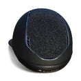 Load image into Gallery viewer, Miss Shield 2.0 Miss Paint Matt Black Crystal Fabric Swarovski Summer Night Blazon, Top and Frontal Band Chrome Black / Full Swarovski / Metallic Blue Trim-Custom Helmet
