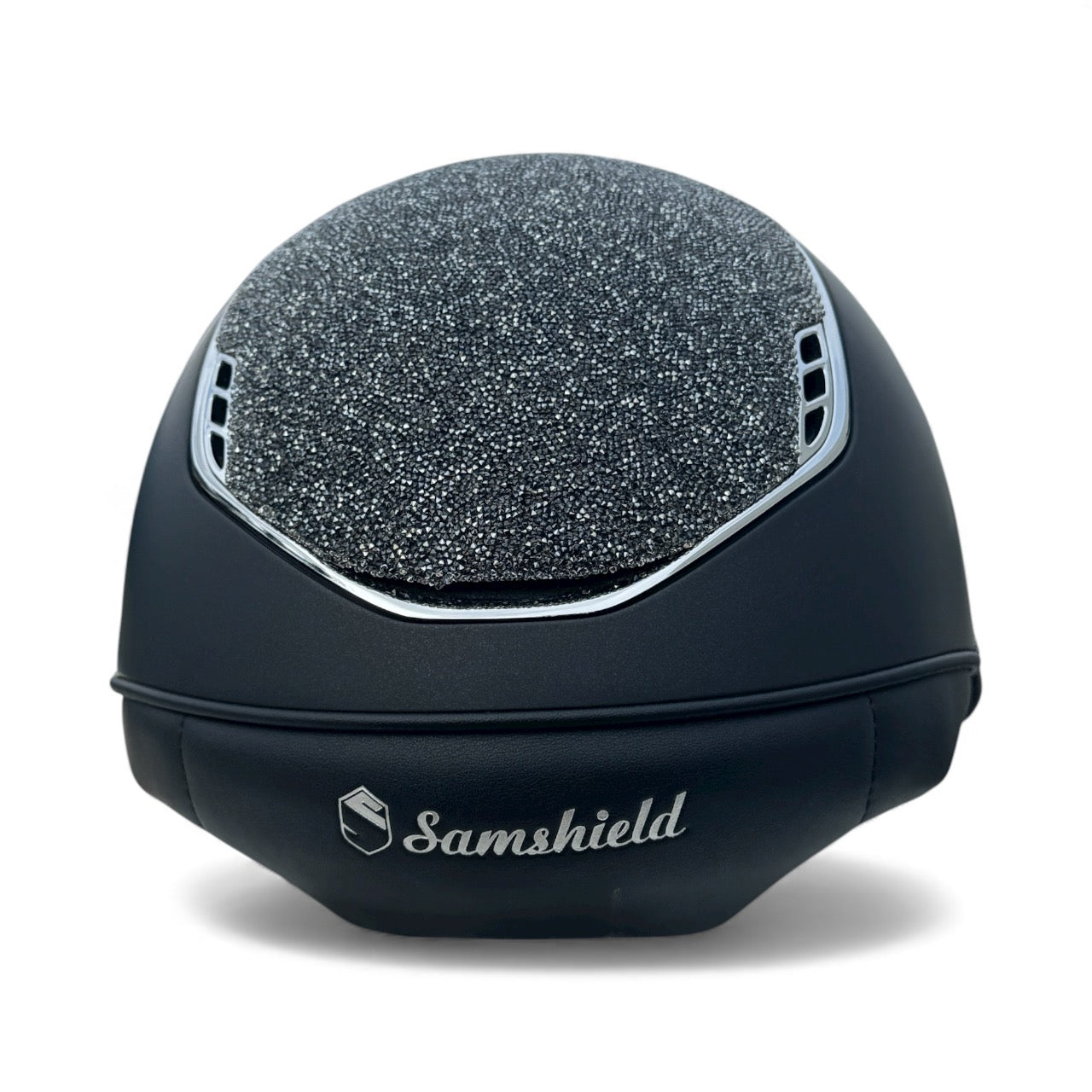 Miss Shield 2.0 Miss Paint Matt Black Ultra Fine Rock Night Shade Frontal Band Chrome Trim / 5 Swarovski-Custom Helmet