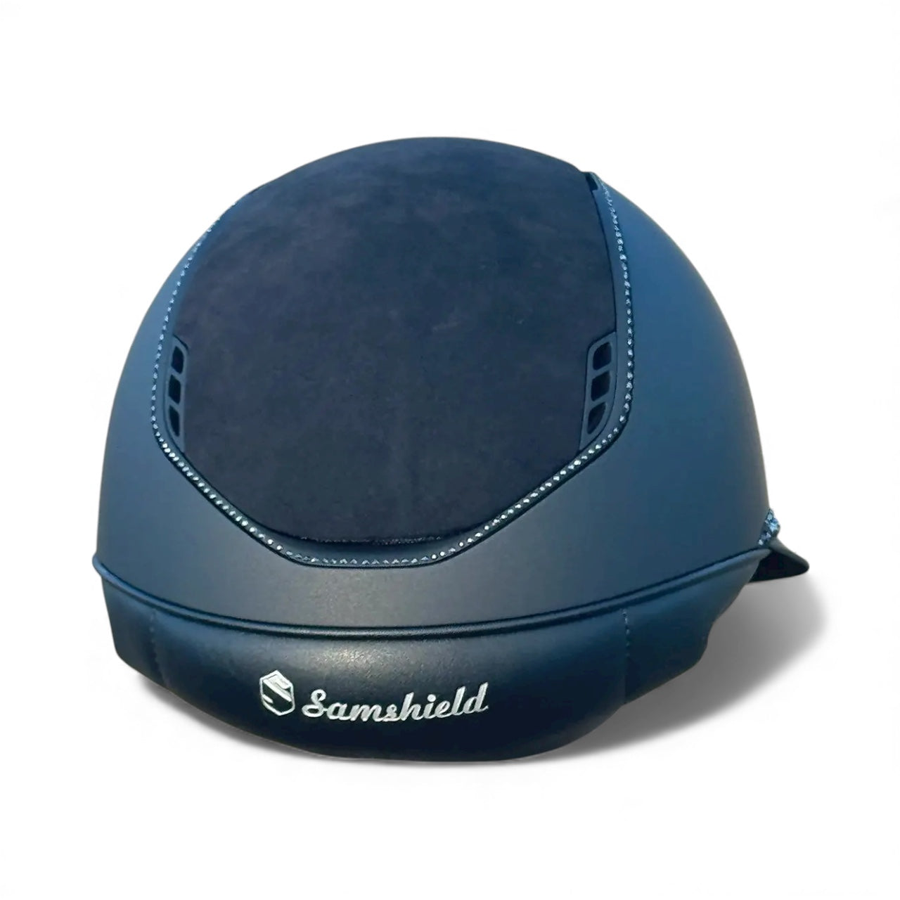 Miss Shield 2.0 Shadowmatt Alcantara Top Black Glacier Frontal Band Black Jeth Swarovski Trim Matt Black Blazon-Custom Helmet