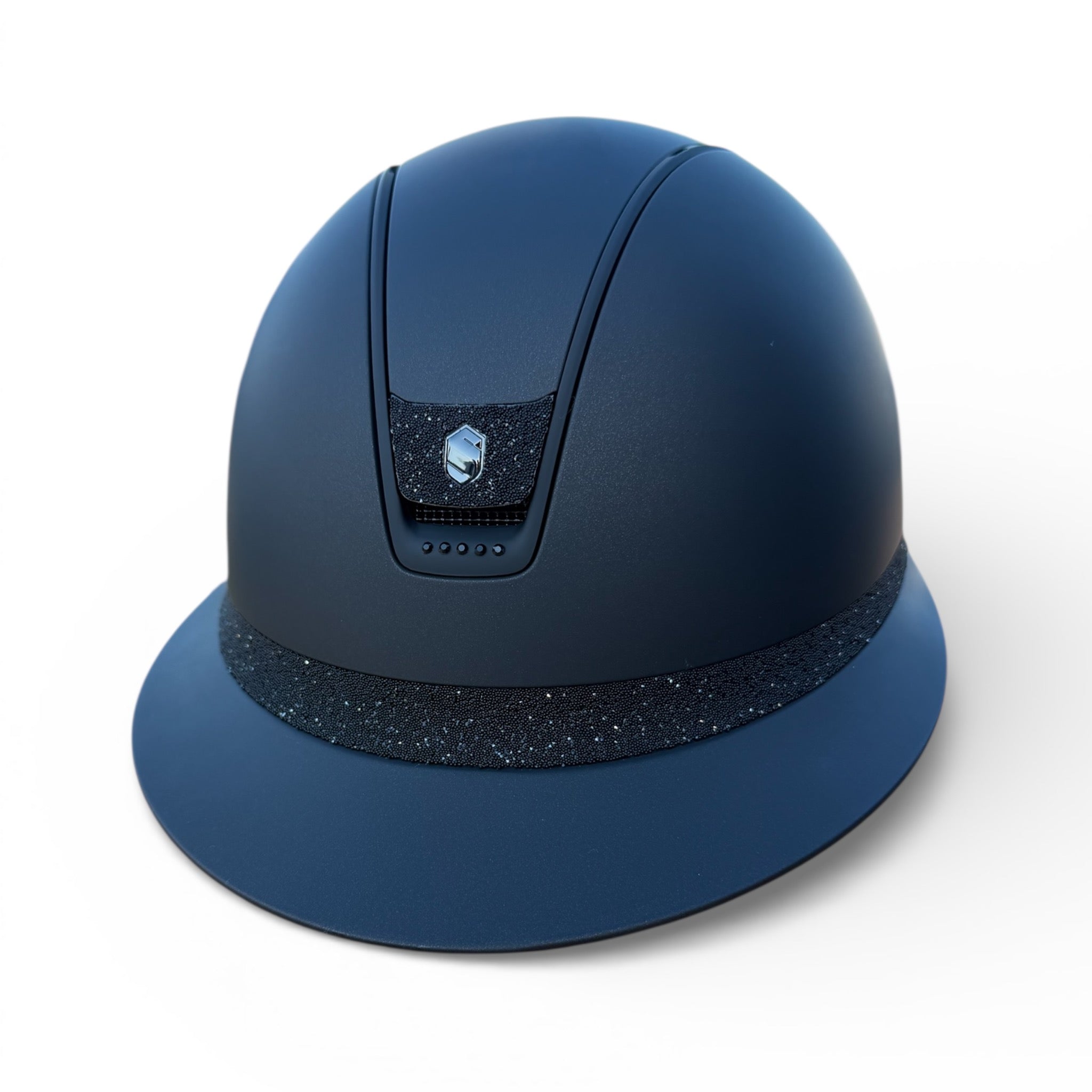 Miss Shield Shadowmatt 2.0 Matt Jet Black Crystal Fabric Frontal Band and Blazon with 5 Jet Black Swarovski Crystals-Custom Helmet