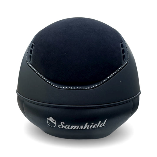 Miss Shadowmatt 2.0 Black Frontal Band Tiara and Trim with Black Crystals and Black Blazon Alcantara Top and Band-Custom Helmet