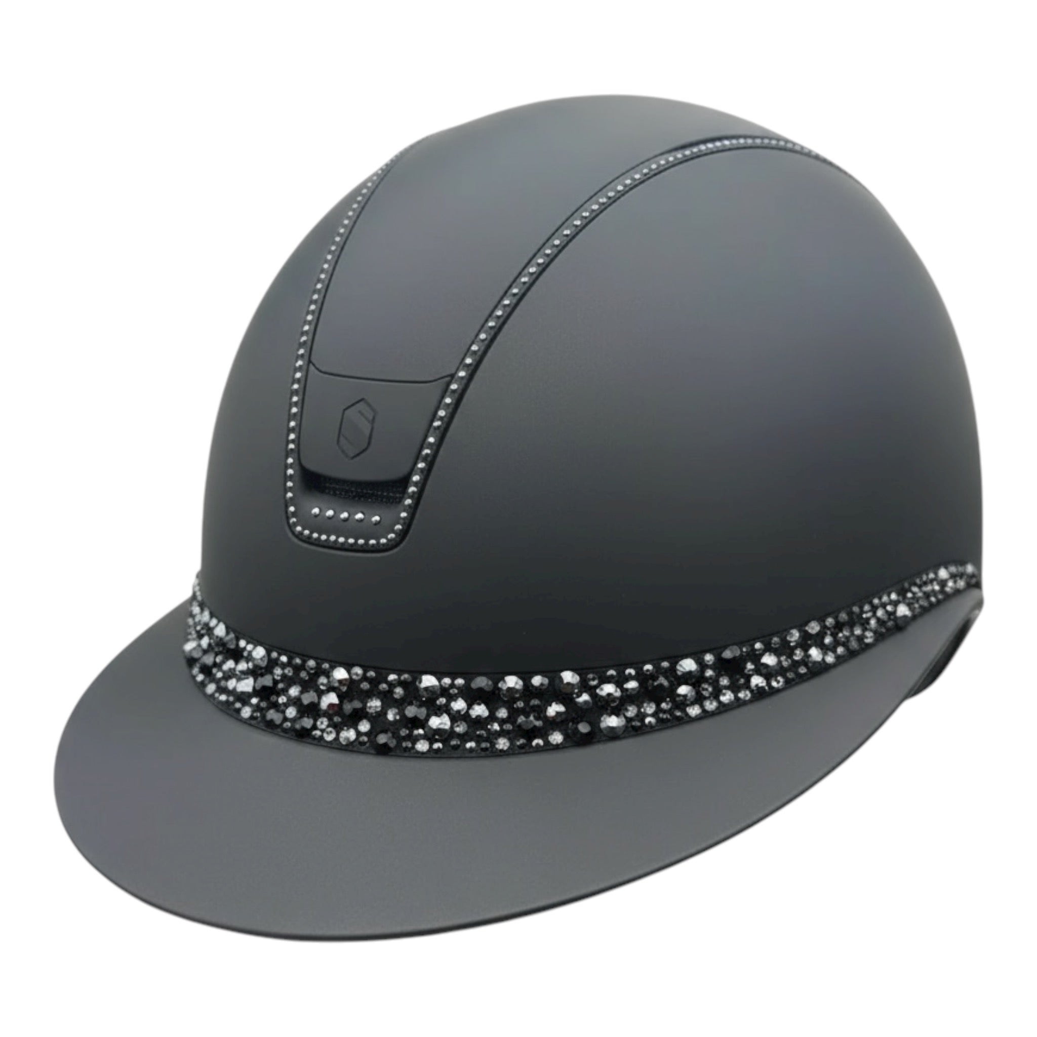 Miss Shadowmatt 2.0 Black Jematite Crystals Trim Black Glacier Swarovski Crystals Band-Custom Helmet