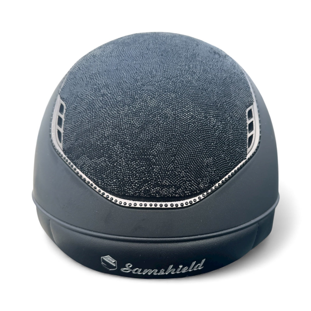 Samshield 2.0 Miss Shield Shadow Matt Ultra Fine Rock Top & Frontal Band Matt Black Crystal Fabric Blazon Jet Hematite Crystals-Custom Helmet