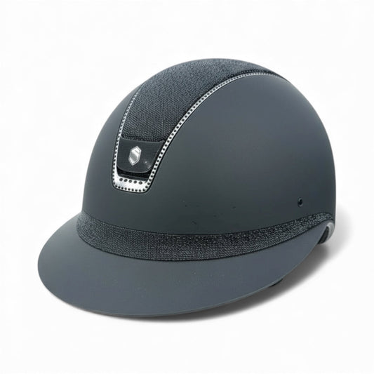 Samshield 2.0 Miss Shield Shadow Matt Ultra Fine Rock Top & Frontal Band Matt Black Crystal Fabric Blazon Jet Hematite Crystals-Custom Helmet