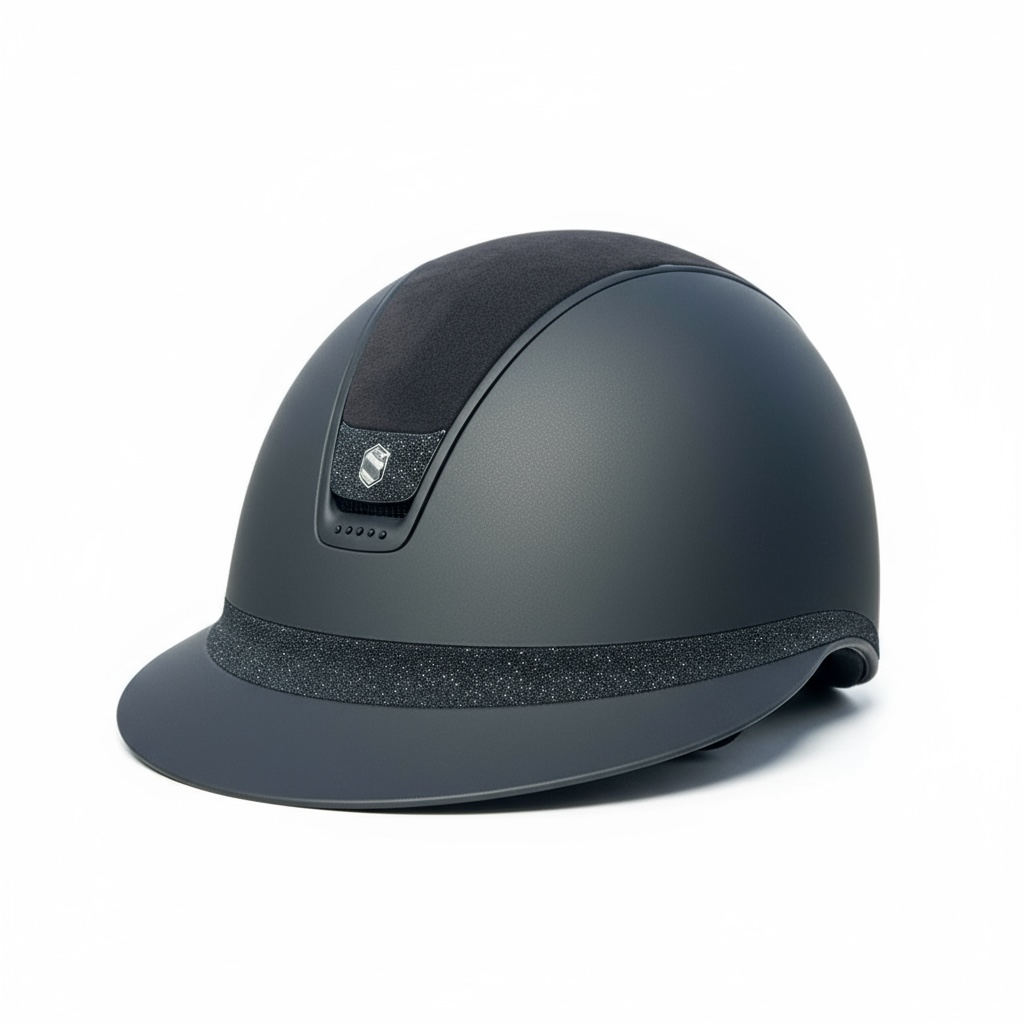 Samshield 2.0 Miss Shield Shadowmatt Dark Line Alcantara Top Black Crystal Fabric Frontal Band and Blazon with 5 Jet Black Swarovski Crystals - Custom Helmet