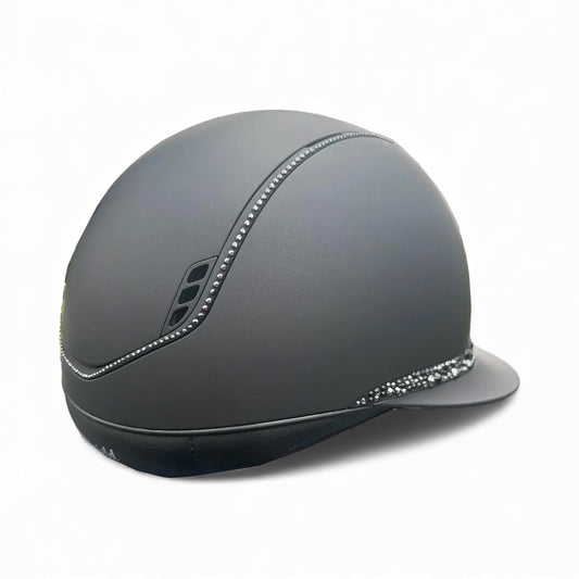 Miss Shadowmatt 2.0 Black Jematite Crystals Trim Black Glacier Swarovski Crystals Band-Custom Helmet