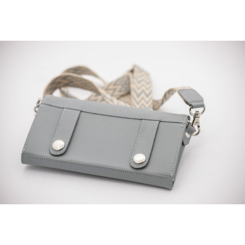 Pénélope Leather Phone Pocket with Strap – Blue Gray