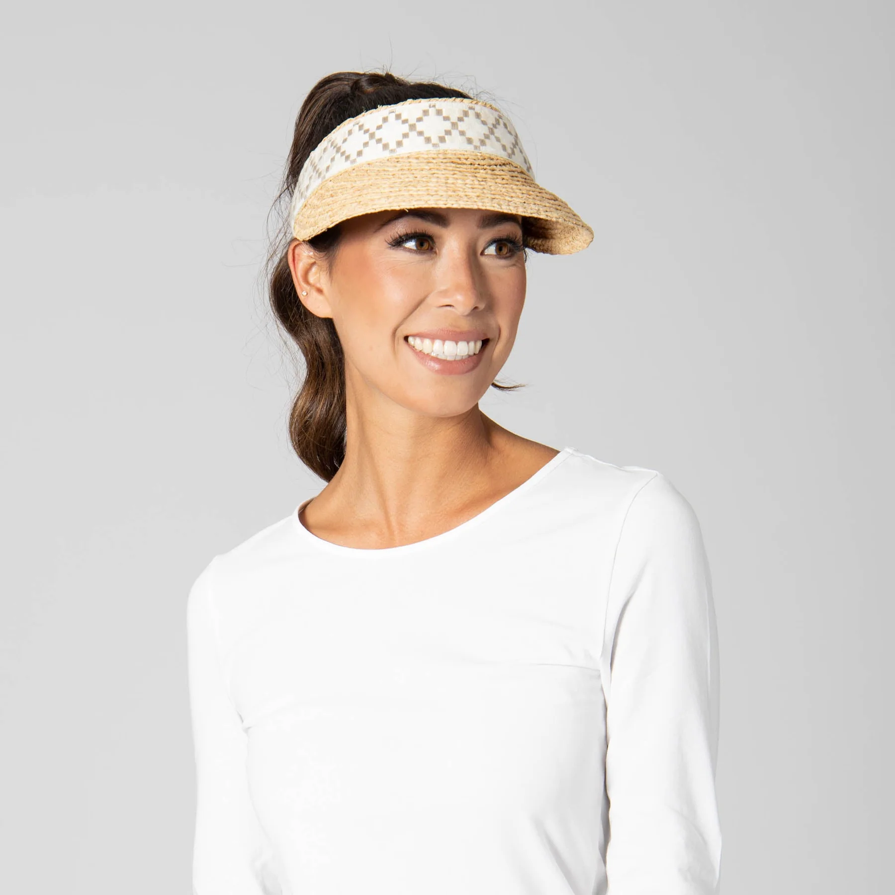 San Diego Hat Company Women's Raffia Braid Visor with Jacquard Band