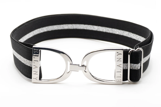 Ellany Equestrian  Black & Silver - 1.5" Silver Stirrup Elastic Belt