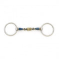 Load image into Gallery viewer, Centaur® Blue Steel Double Jointed Mouth Loose Ring BIt with Brass Rollers

