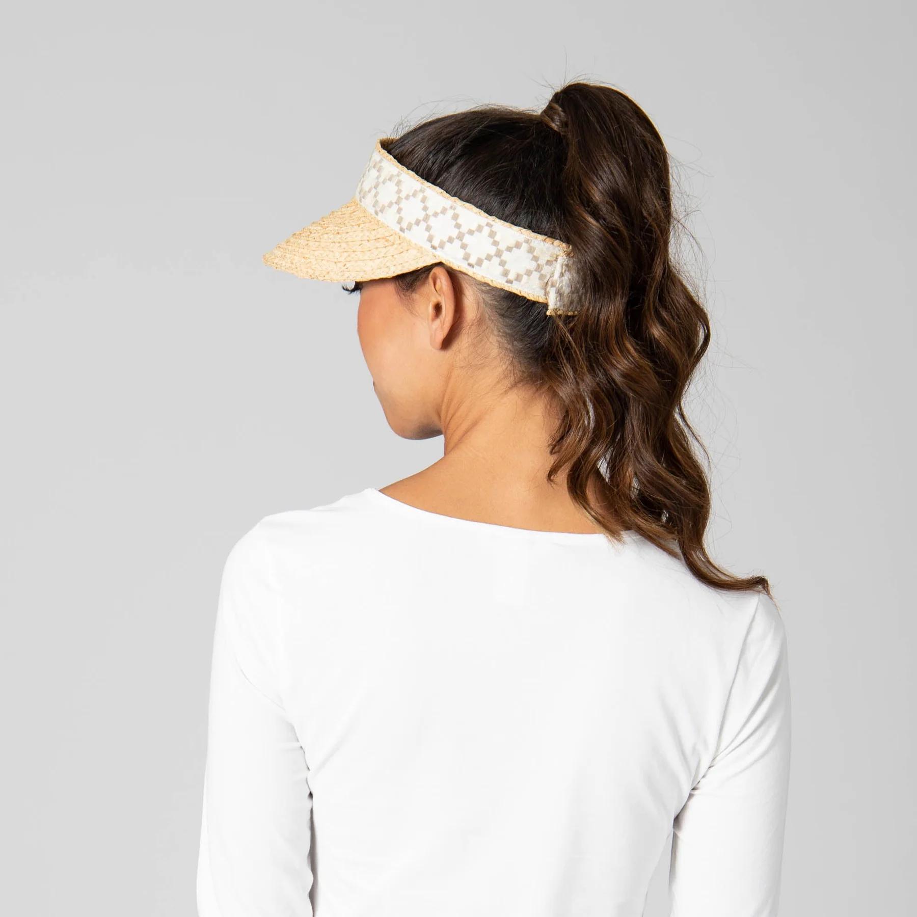 San Diego Hat Company Women's Raffia Braid Visor with Jacquard Band