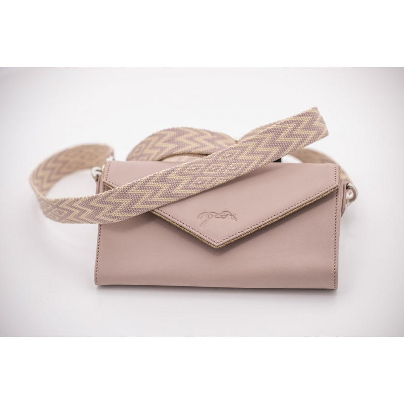 Pénélope Leather Phone Pocket with Strap - Powder Pink