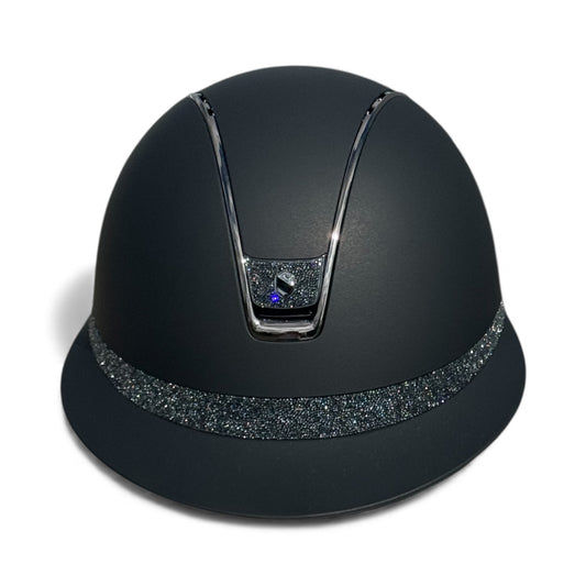 Miss Shield Shadowmatt Frontal Band and Blazon in Ultrafine Rocks in Night Shade Chrome Trim-Custom Helmet