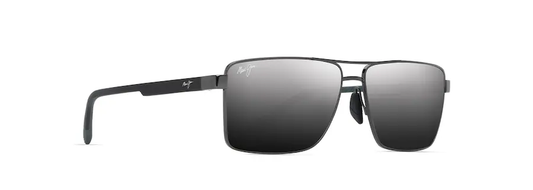 Maui Jim PIHA Shiny Gunmetal with Black Dual Mirror Silver to Black Lens Polarized Sunglasses