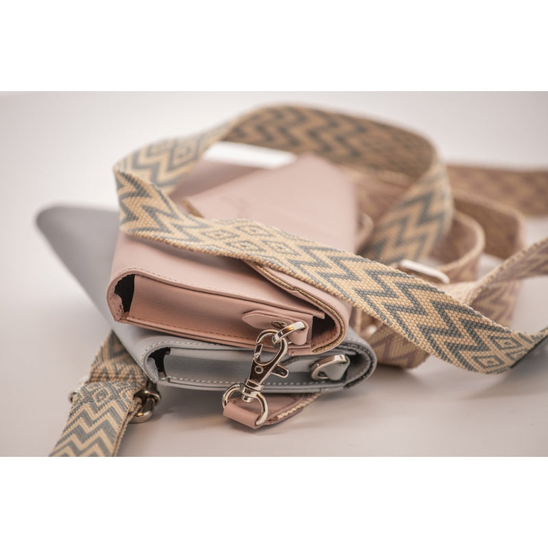 Pénélope Leather Phone Pocket with Strap – Blue Gray