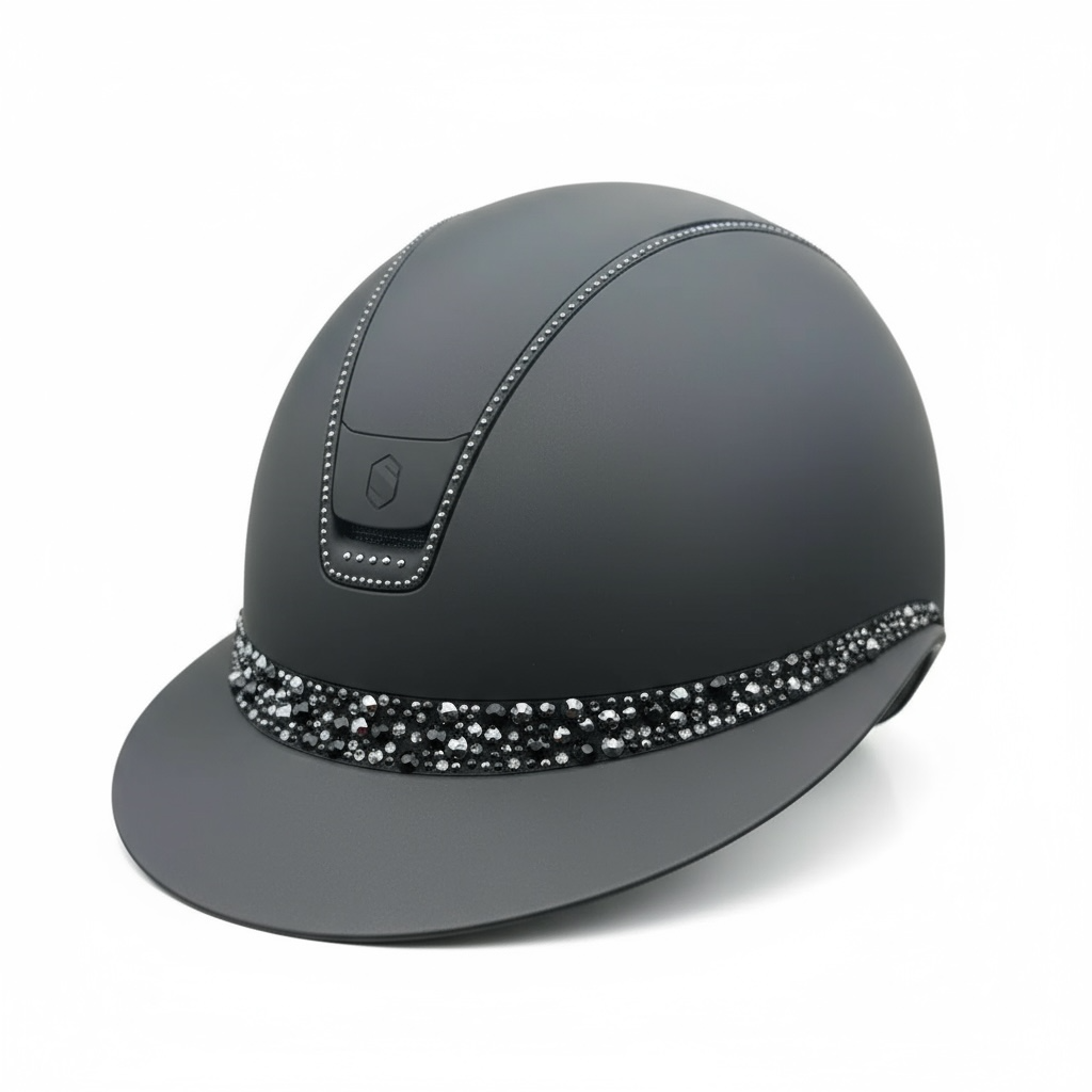 Miss Shadowmatt 2.0 Black Jematite Crystals Trim Black Glacier Swarovski Crystals Band-Custom Helmet