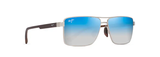 Maui Jim PIHA Matte Silver with Brown-Dual Mirror Blue to Silver Lens Polarized Aviator Sunglasses
