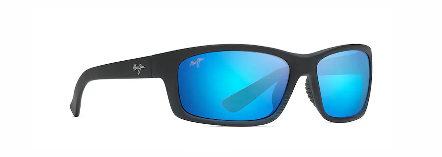 Maui Jim KANAIO COAST Matte Translucent Blue Black with Stripe-Blue Hawaii Lens Polarized Wrap Sunglasses