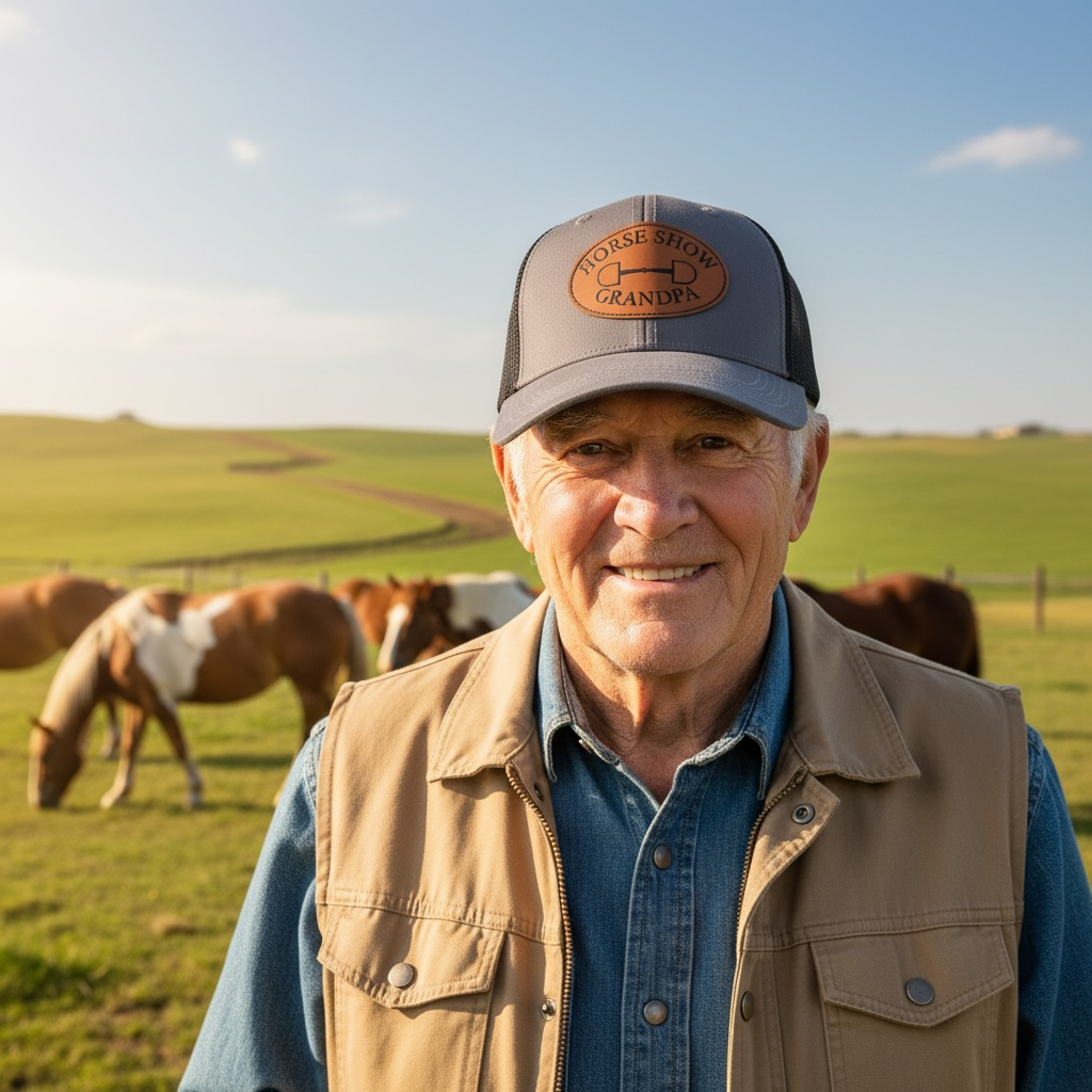 Horse Show Grandpa - Leather Patch Trucker Baseball Cap by Dubois Cheval