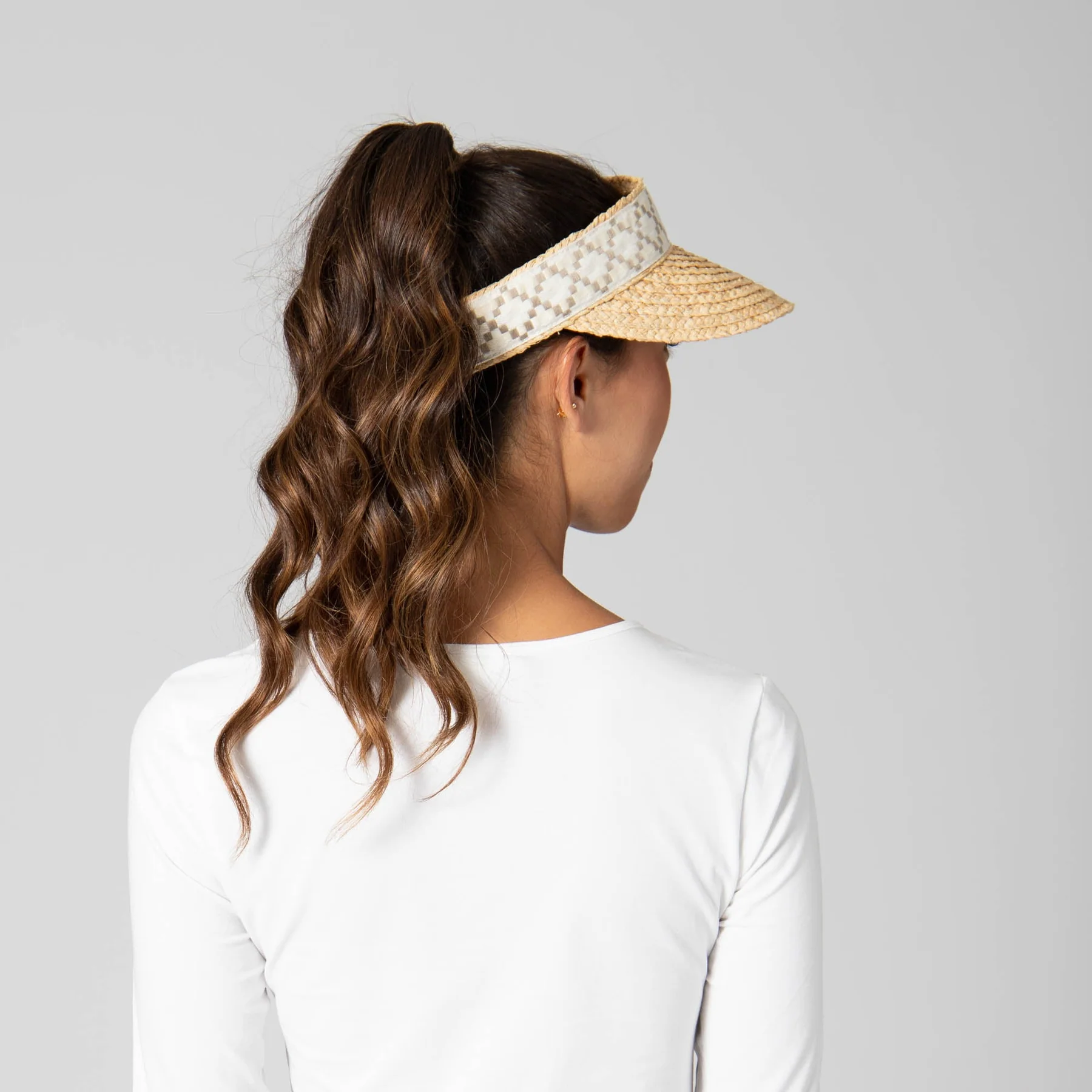 San Diego Hat Company Women's Raffia Braid Visor with Jacquard Band