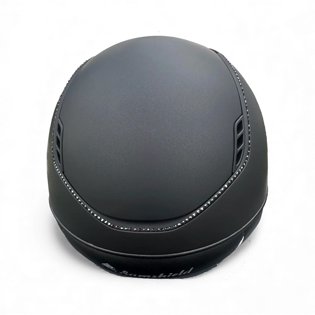 Miss Shadowmatt 2.0 Black Jematite Crystals Trim Black Glacier Swarovski Crystals Band-Custom Helmet