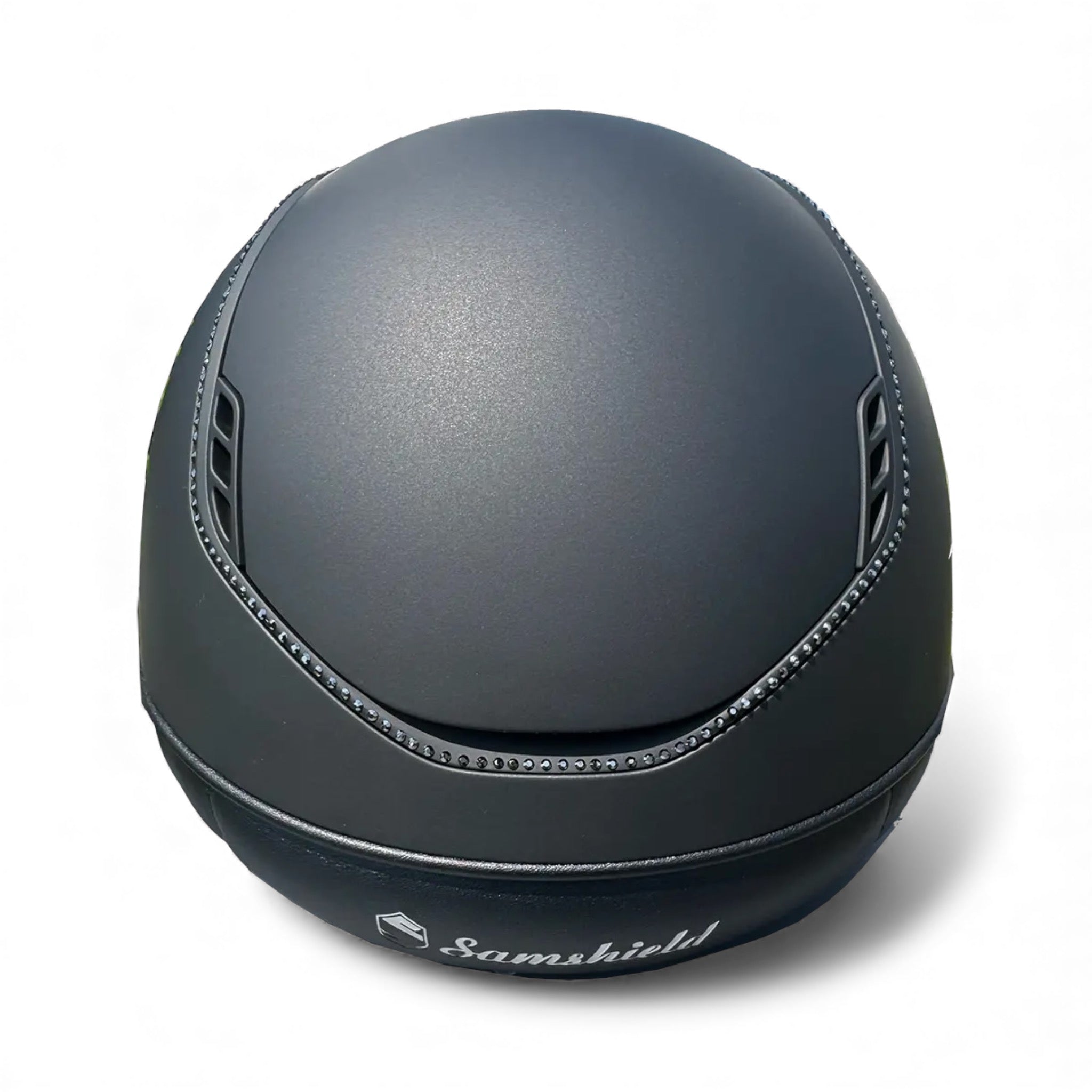 Miss Shadowmatt 2.0 Black Tiara and Trim with Black Crystals Black Mat Blazon-Custom Helmet