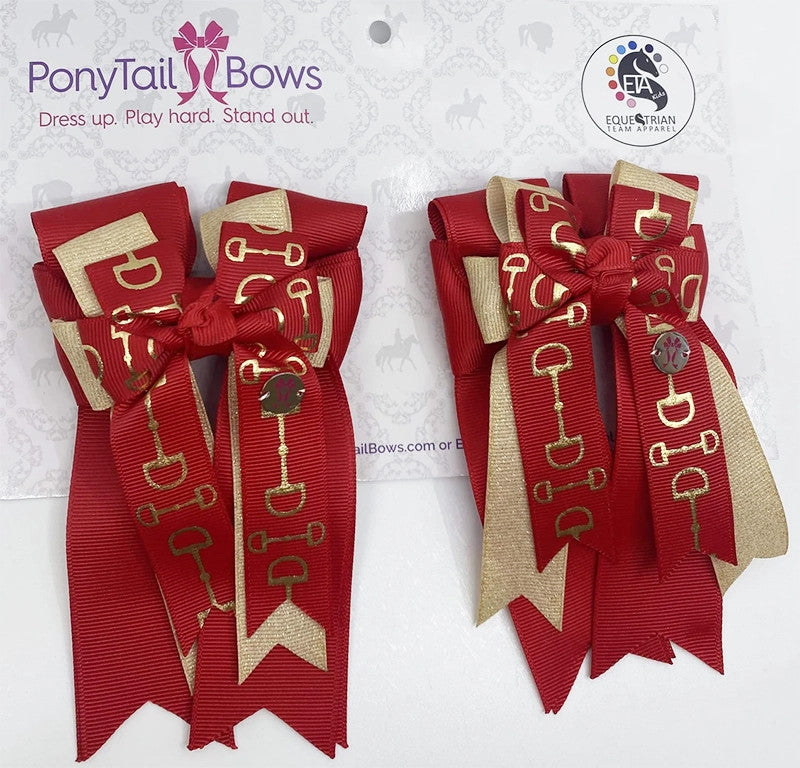 Pony Tail Bows Red Gold BIts