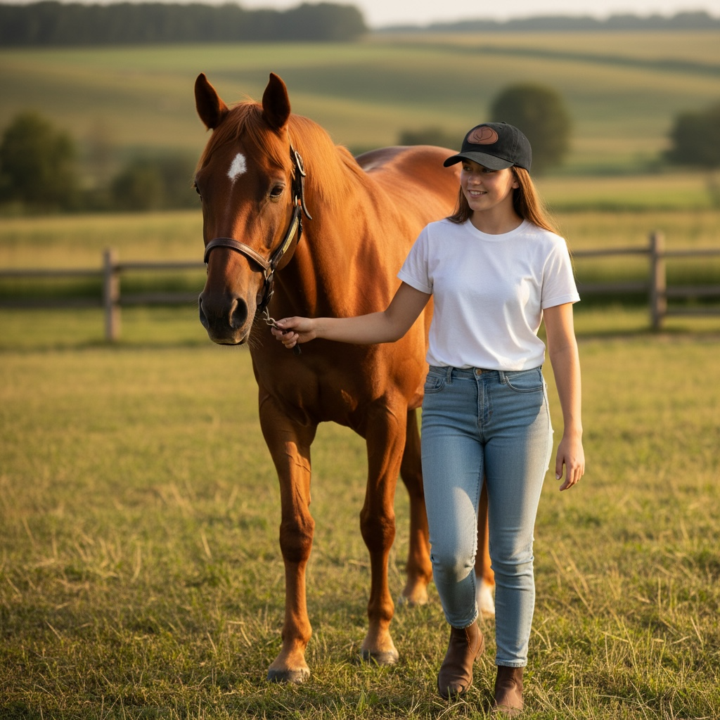 Heart Horse - Leather Patch Cotton Baseball Hat by Dubois Cheval