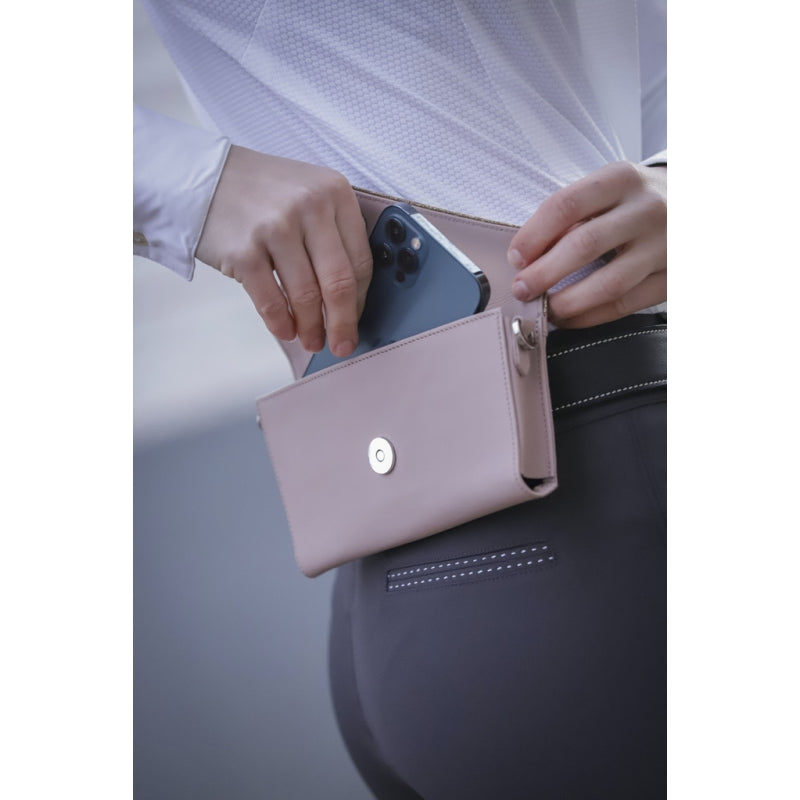 Pénélope Leather Phone Pocket with Strap - Powder Pink