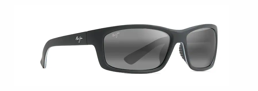 Maui Jim KANA COAST Matte Soft Black with White and Blue FrameNeutral Grey Lens Polarized Wrap Sunglasses