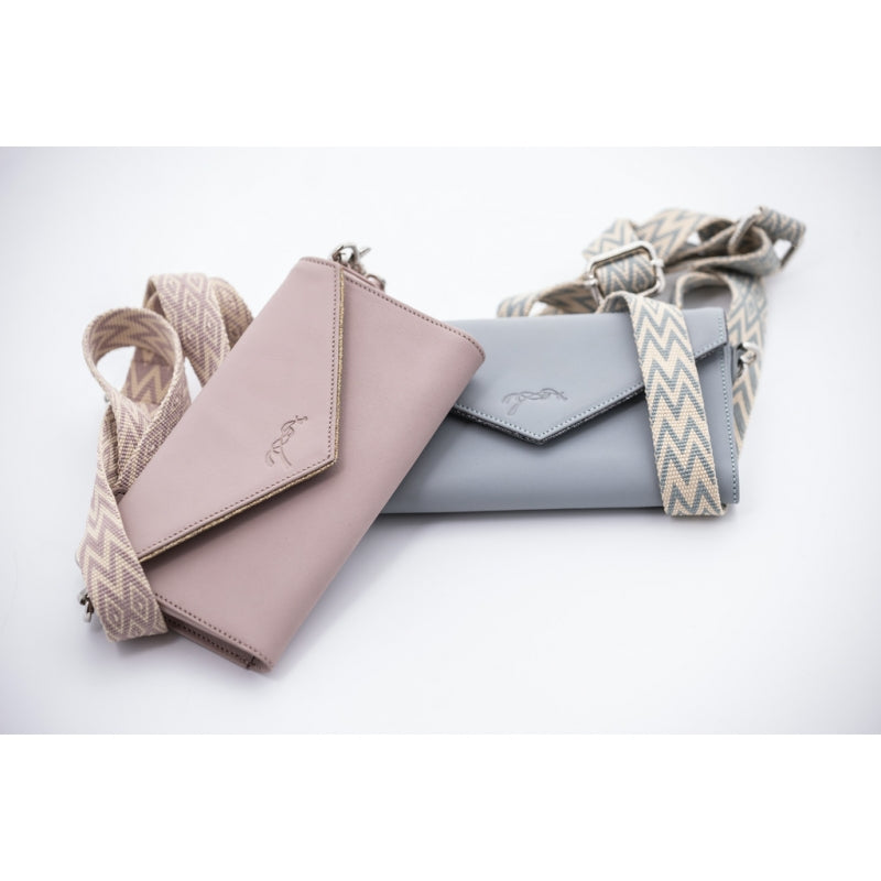 Pénélope Leather Phone Pocket with Strap - Powder Pink