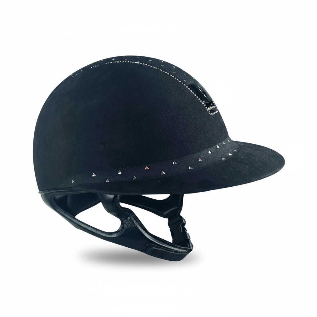 Miss Shield 1.0 Premium Black/Black Chrome Trim & Blazon, Holo Full 255 Crystals Helmet Large-Custom Helmet